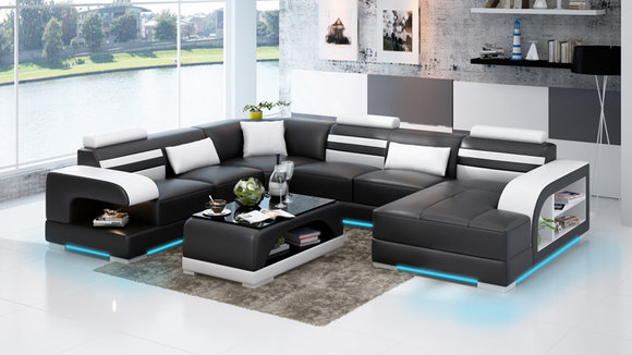 Modern Ledersofa Couch Wohnlandschaft Dekor Eck Ecksofa Design Garnitur