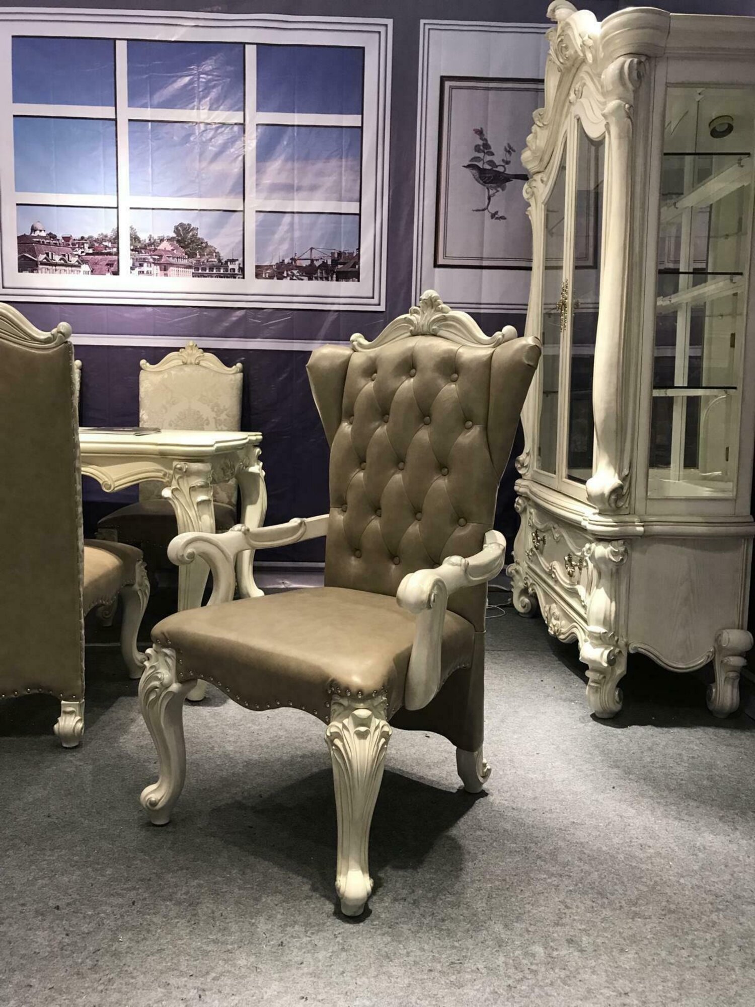 Stuhl Thron Sessel Holz Set Esszimmer Designer Antik Stil Rokoko Barock