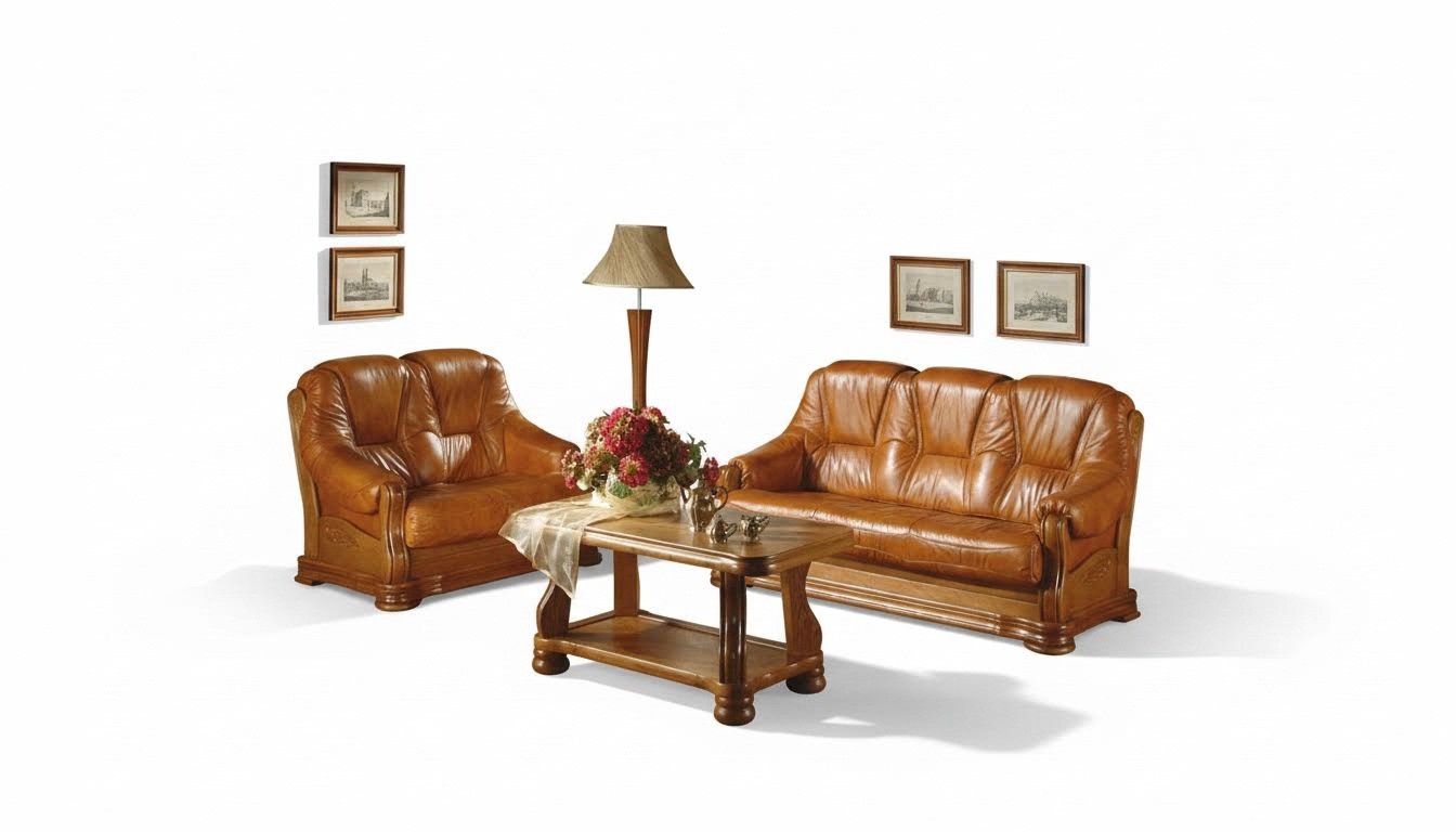 Garnitur 3+2 Sitzer Couch Polster Sitz Set 100% Italienisches Leder Garnituren