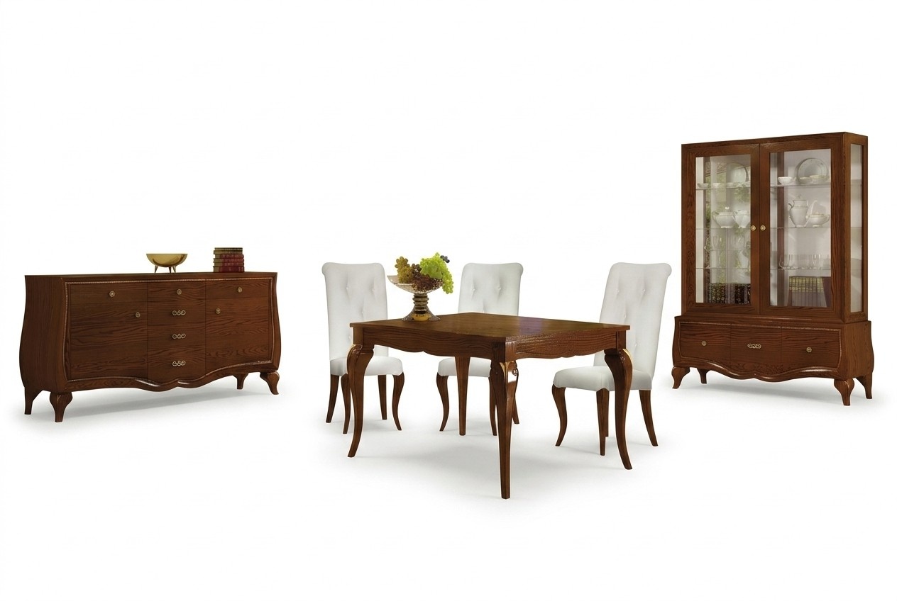 Garnitur Esszimmer Esstisch Stuhl Kommode Vitrine Tisch Tische Gruppe Set 7tlg.