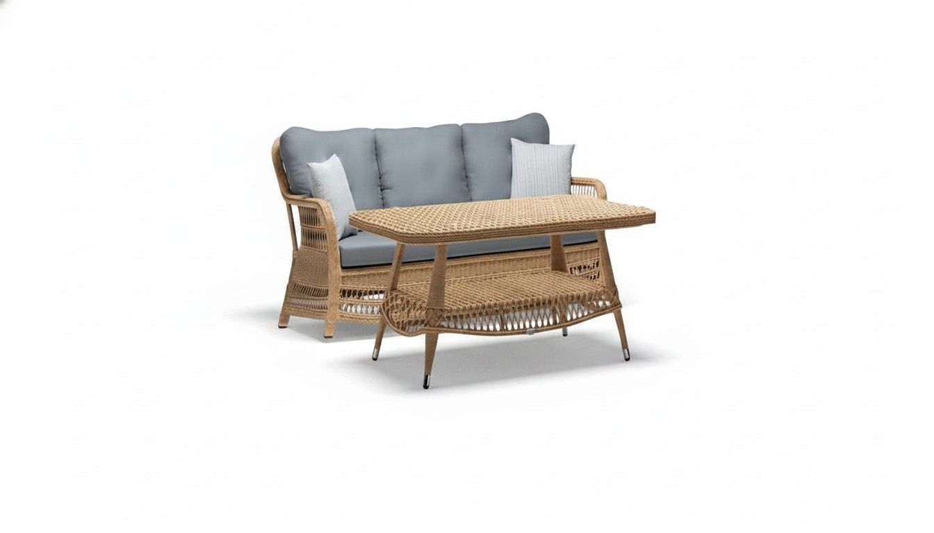 Garnitur Grau Sofa 3 Sitzer Couchtisch Sofas Dreisitzer Rattan Luxus Modern 2tlg