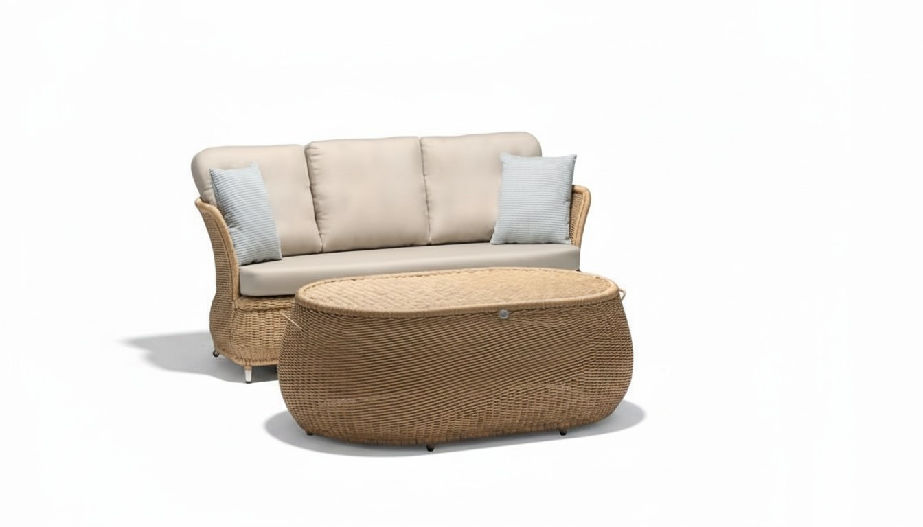 Garnitur Sofa 3 Sitzer Couchtisch Sofas Dreisitzer Rattan Tisch Luxus Modern