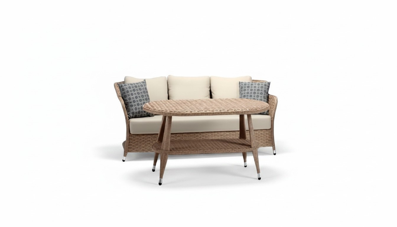 Garnitur Sofa 3 Sitzer Couchtisch Sofas Dreisitzer Rattan Tisch Luxus Modern