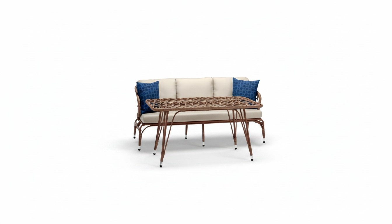 Garnitur Sofa 3 Sitzer Braun Couchtisch Sofas Dreisitzer Rattan Luxus Modern