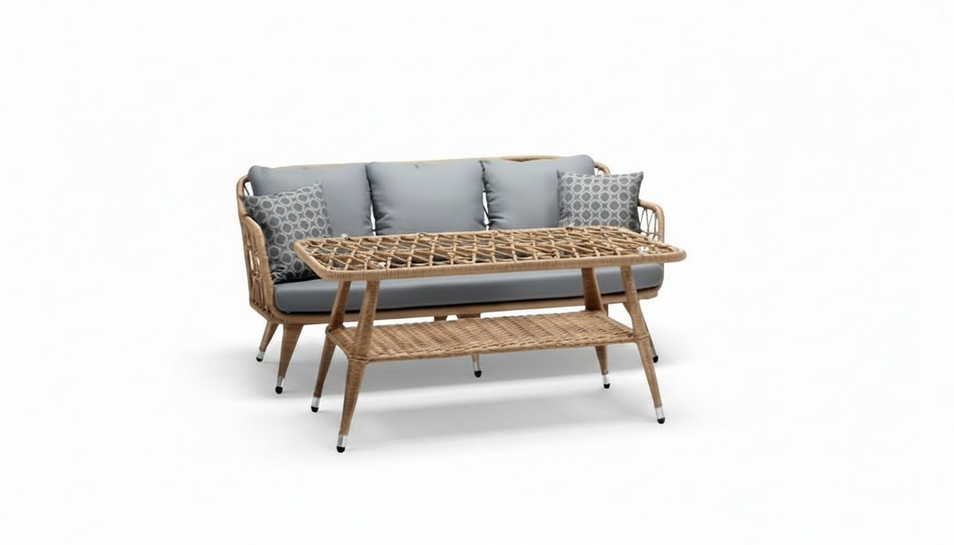 Garnitur Sofa 3 Sitzer Couchtisch Sofas Dreisitzer Rattan Luxus Gartenmöbel