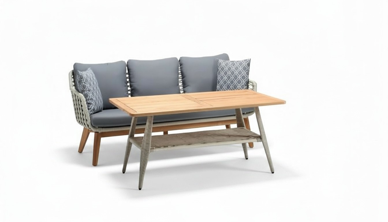 Garnitur Sofa 3 Sitzer Luxus Couchtisch Sofas Dreisitzer Hochwertig Rattan