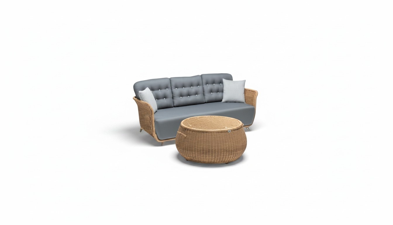 Garnitur Sofa 3 Sitzer Grau Couchtisch Sofas Dreisitzer Rattan Luxus Modern