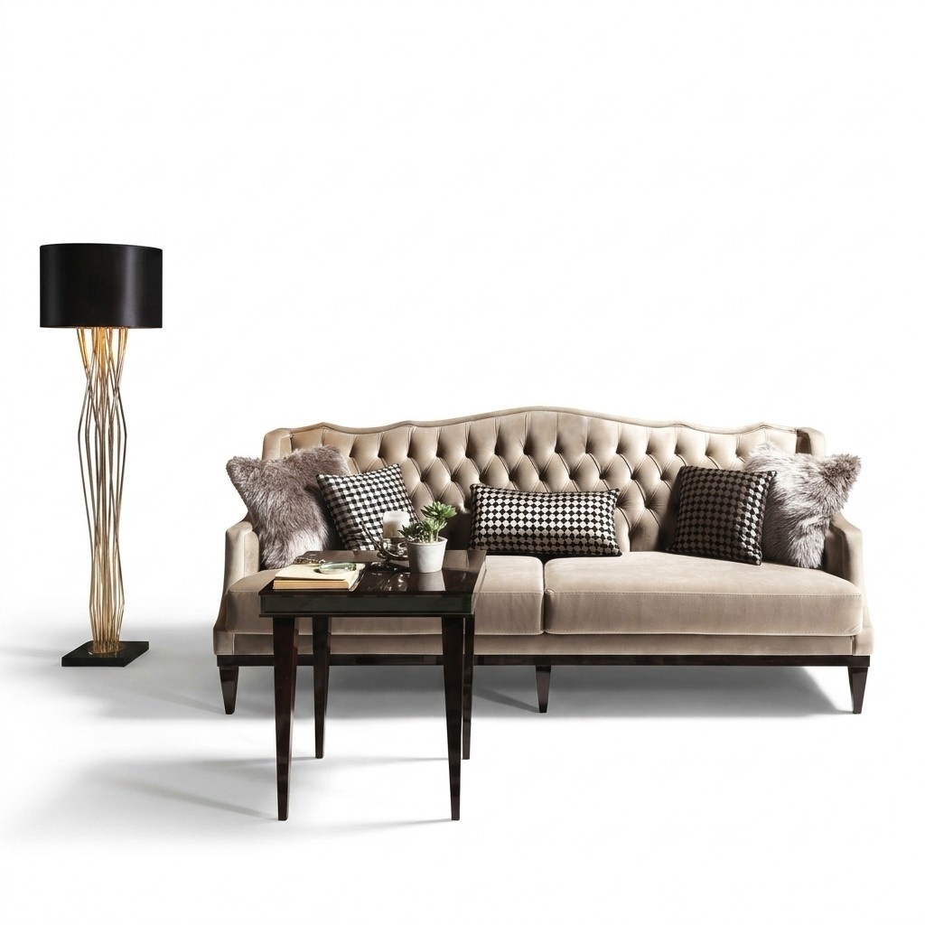 Garnitur Sofa 3 Sitzer Beistelltisch Chesterfield Polstersofa Grau
