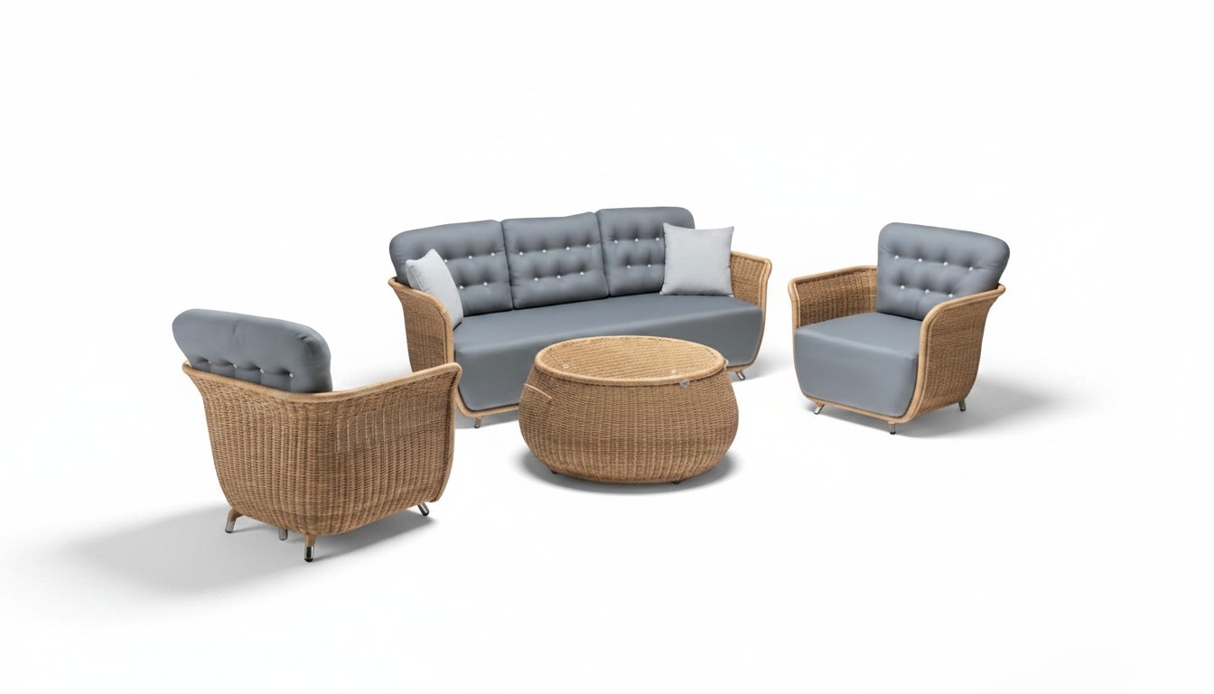 Gartenmöbel Robuste Garten Rattan Garnitur Couchtisch 2x Sessel Sofa 3-Sitzer