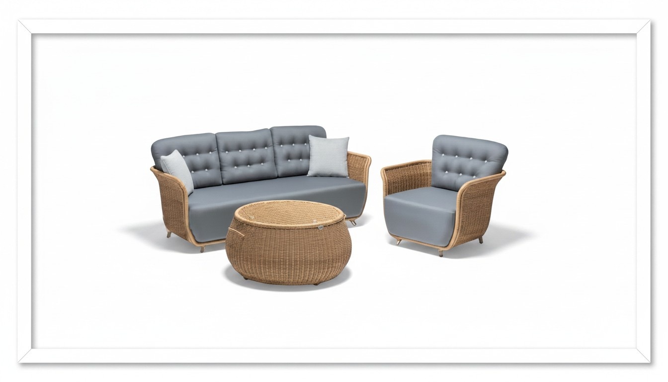Gartenmöbel Robuste Garten Rattan Garnitur Couchtisch Grau Sessel Sofa 3-Sitzer