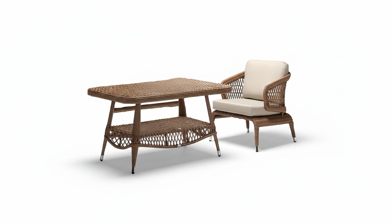 Gartenmöbel Sessel Braun Couchtisch luxuriöse Design Moderne 2tlg Möbel