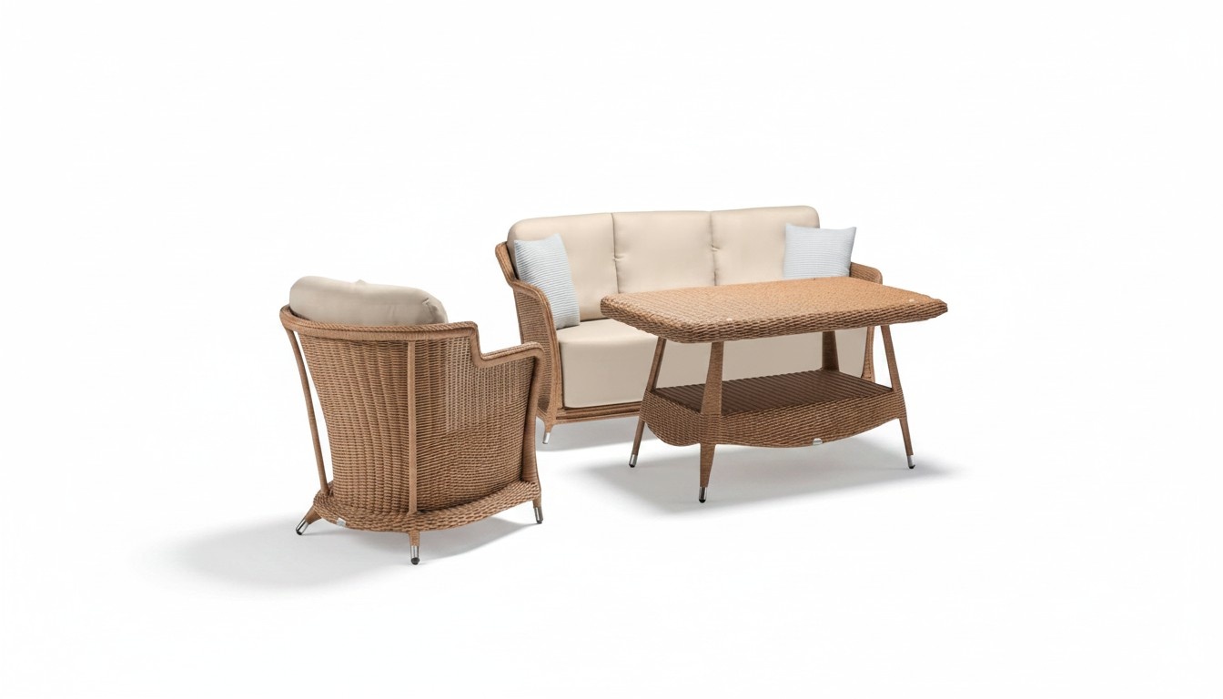 Gartenmöbel Sessel Robuste Garten Rattan Garnitur Braun Couchtisch Sofa 3 Sitzer
