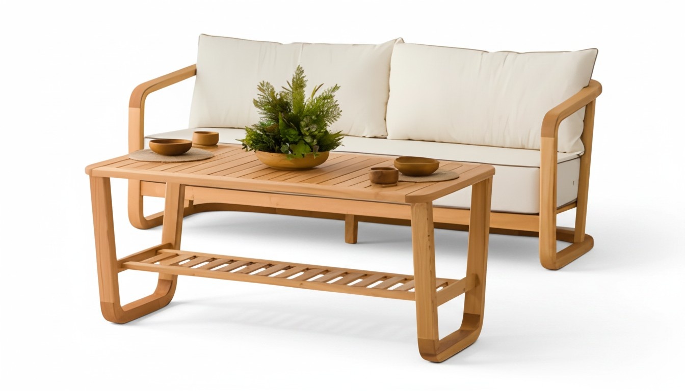Gartenmöbel Set aus Holz und Textil in Beige, modern, 2-teilig
