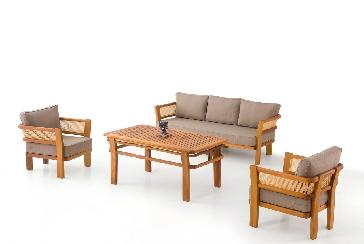 Gartenmöbel Set aus Holz und Textil in Beige – Elegantes