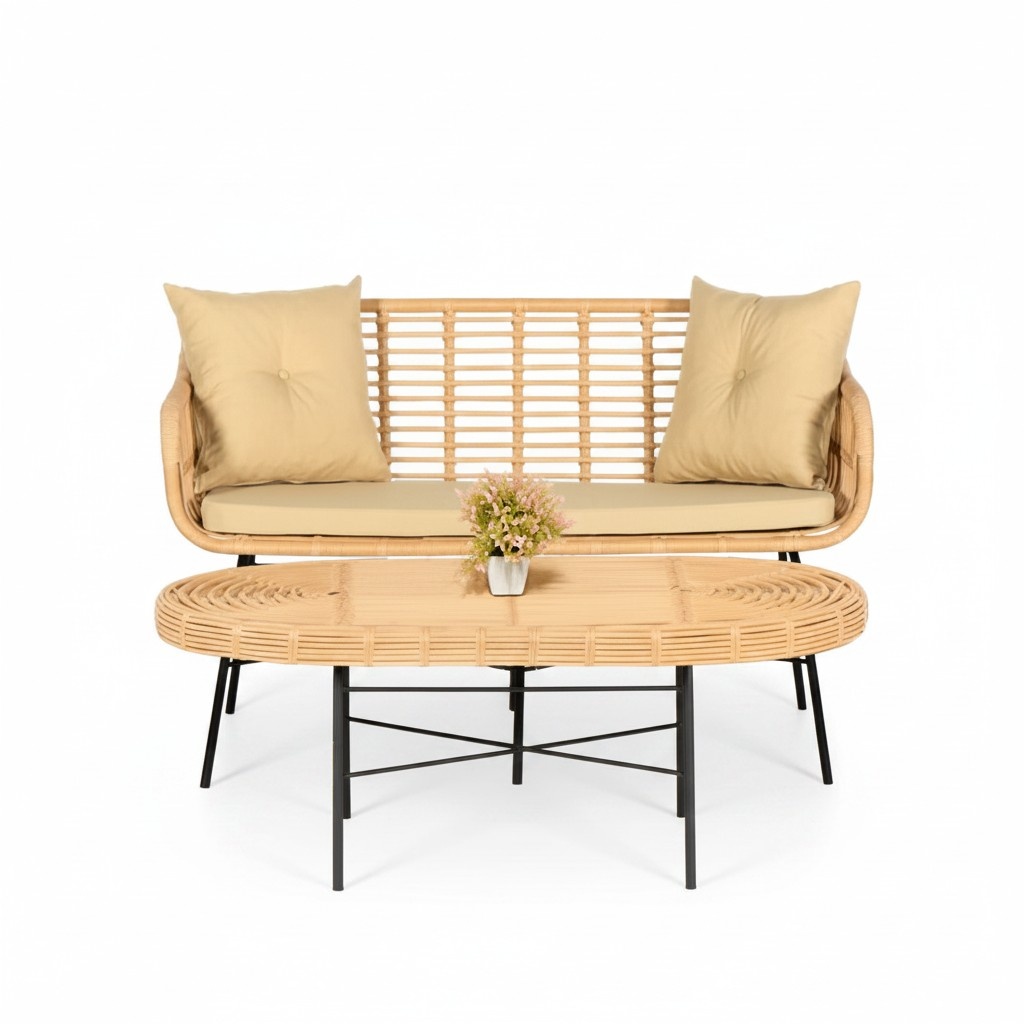 GartenMöbel Sofa 2 Sitzer Couchtisch Sitzmöbel Sofagarnitur Terrasse Tisch Neu