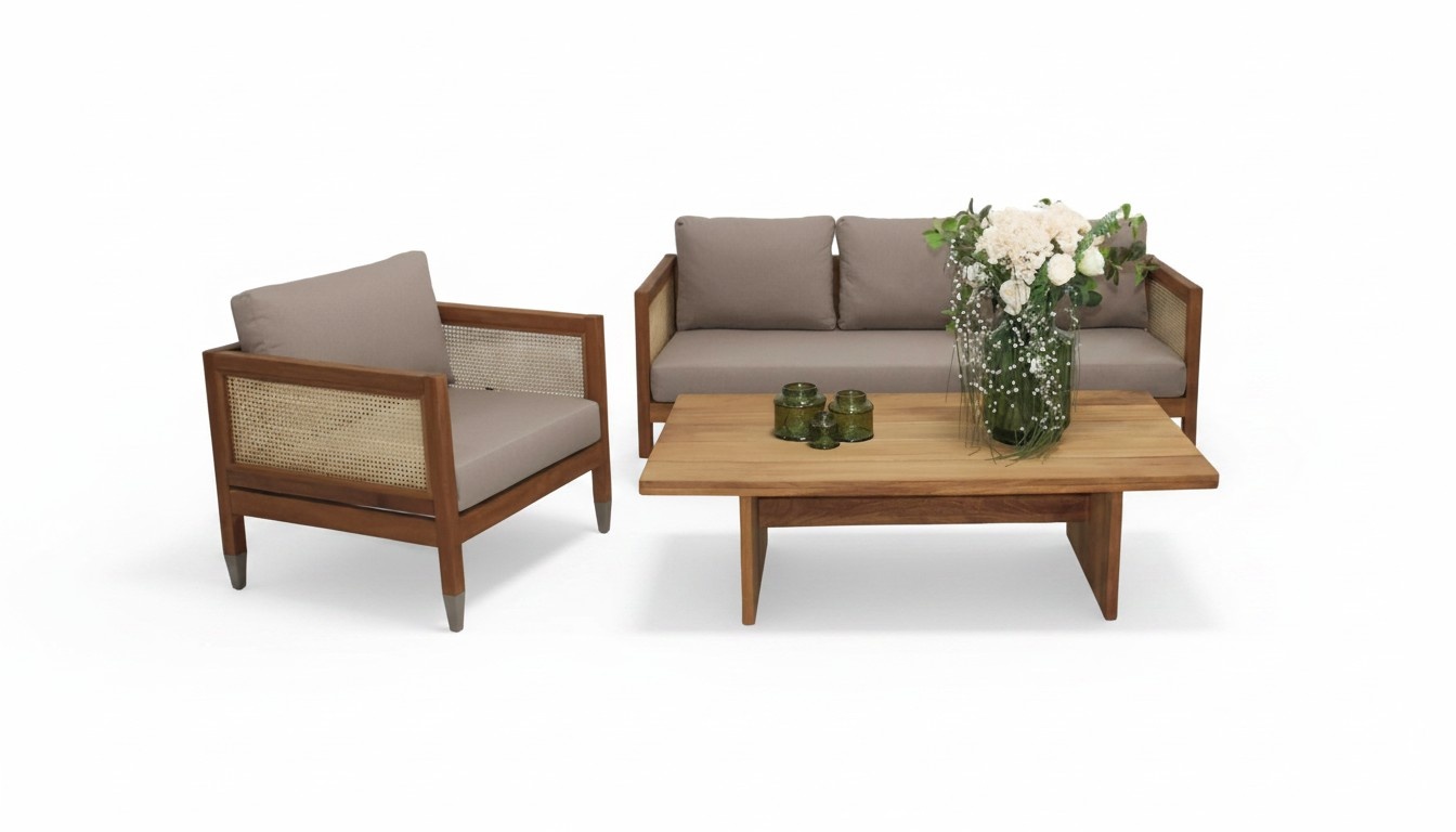 Gartenmöbel Sofa 3 Sitzer Stilvoller Sessel Holz Couchtisch Terrassenmöbel