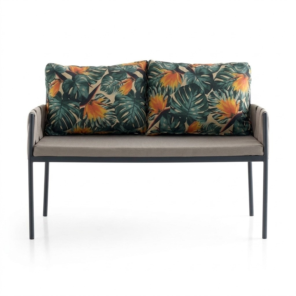 Gartensofa 2er Sofa 2 Sitzer Loungesofa Blättermuster Kissen Gartenmöbel