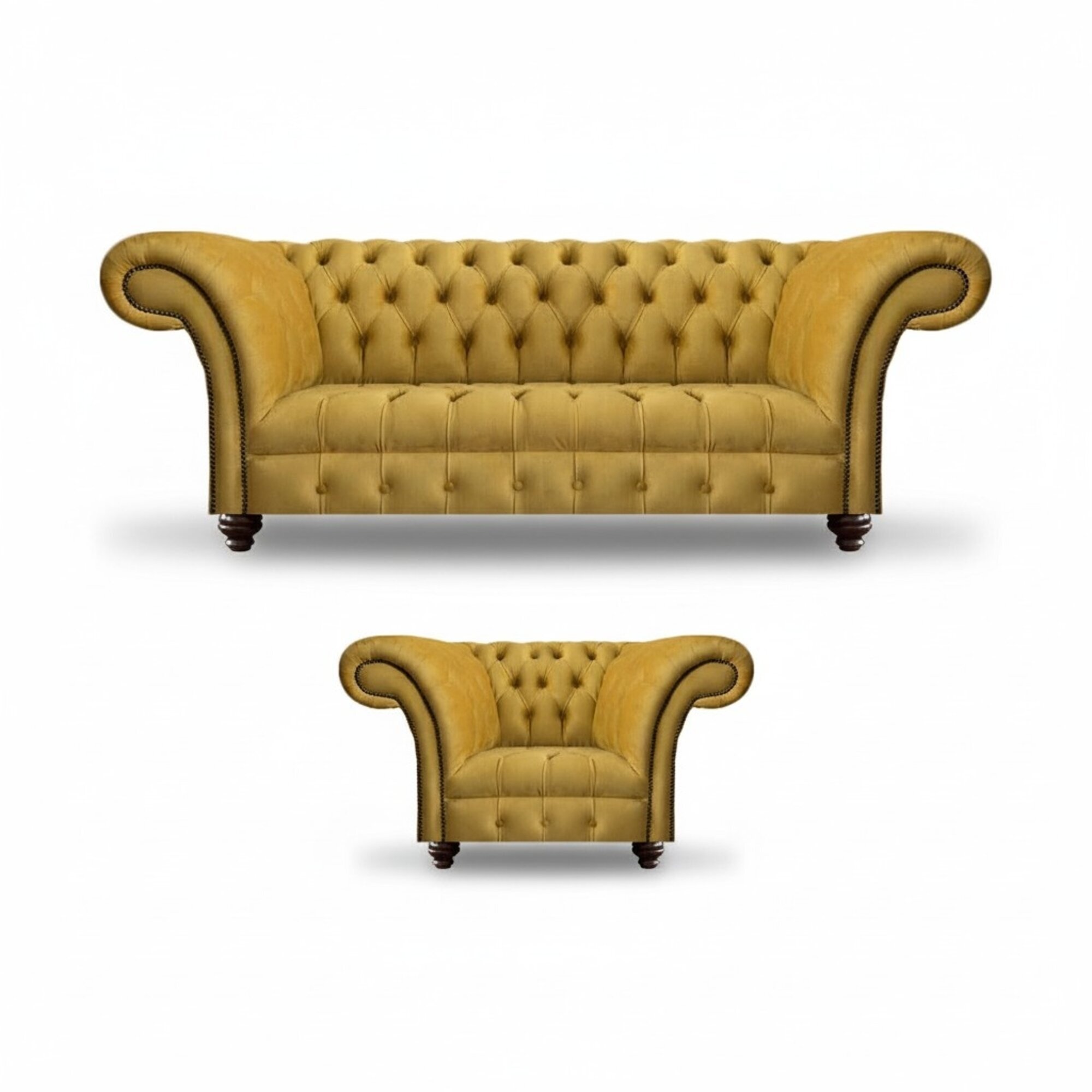 Gelb Sofa Set Sessel Luxus Textil Sofa Dreisitze Couch Chesterfield Sitz Möbel