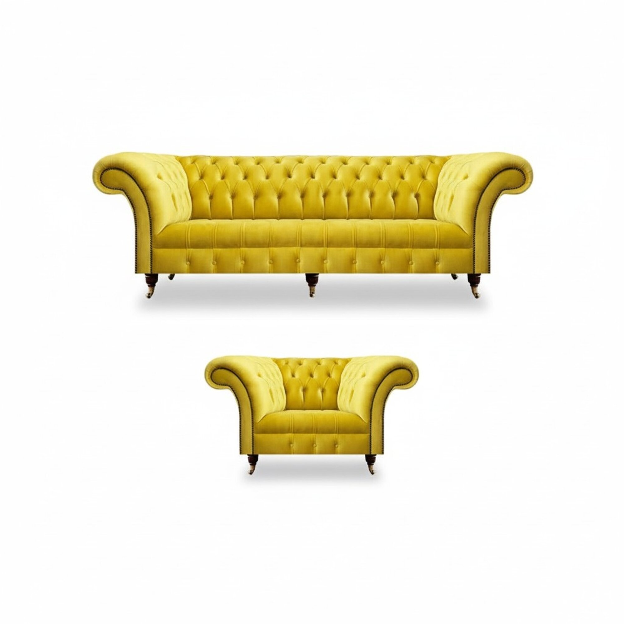 Gelbe Chesterfield Couchen Designer Wohnzimmer Sofagarnitur Sessel 3-er