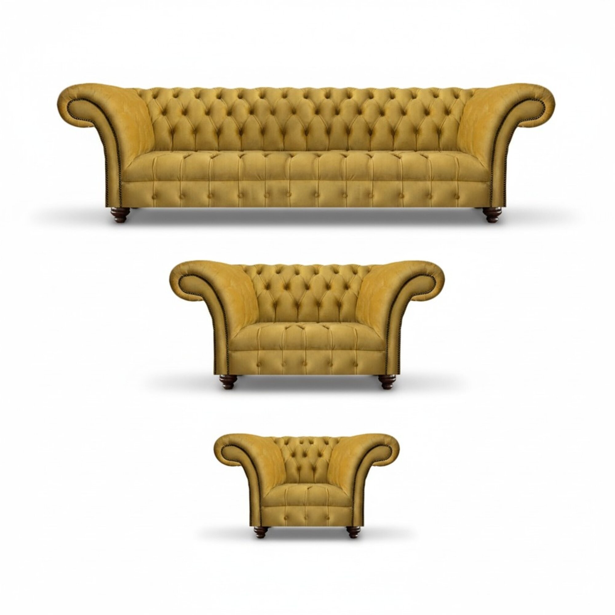 Gelbe Chesterfield Couchen Luxuriöse Wohnzimmer Textil Couchen 3tlg Set