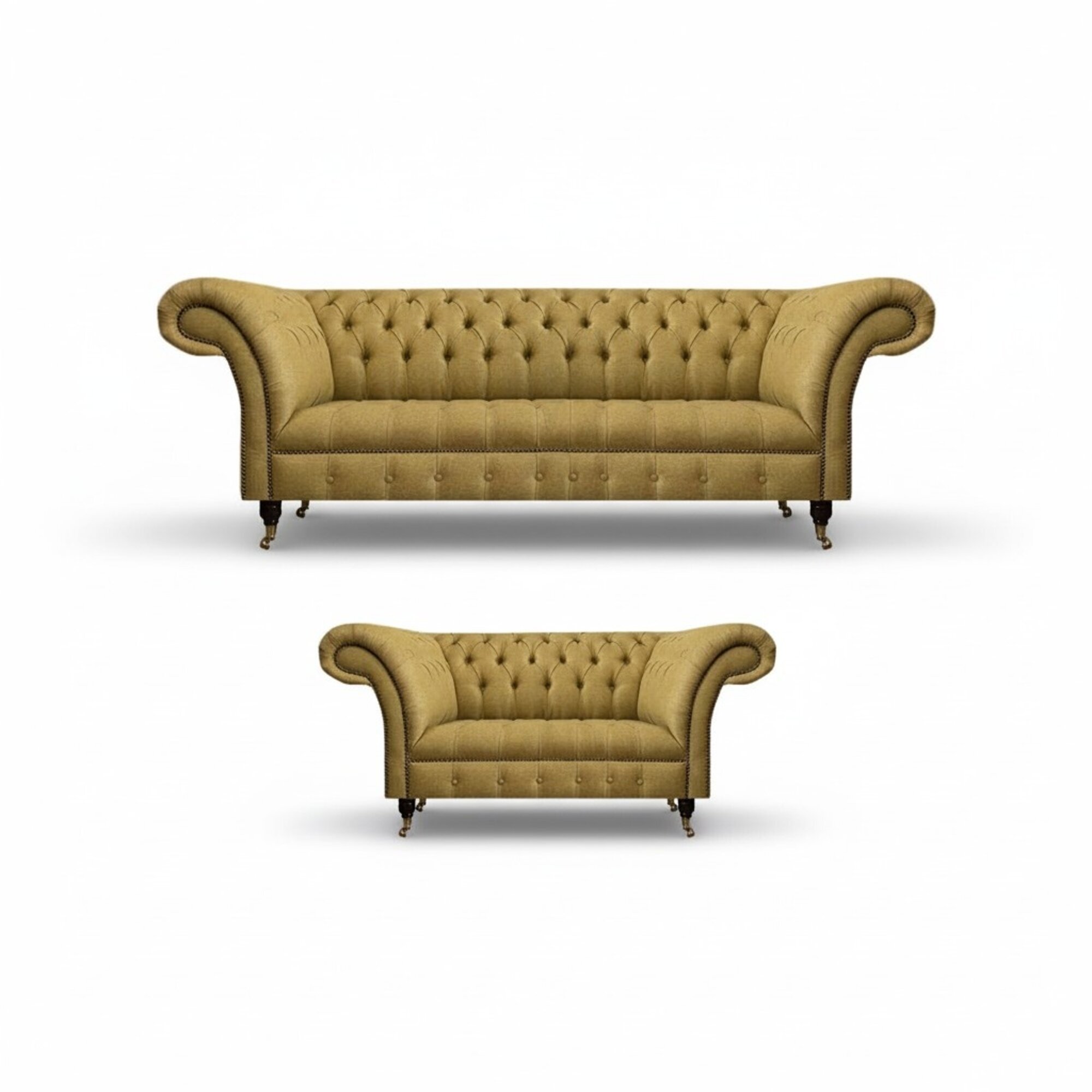 Gelbe Chesterfield Garnitur Moderne Textil Sofas Designer Couch Set 2tlg