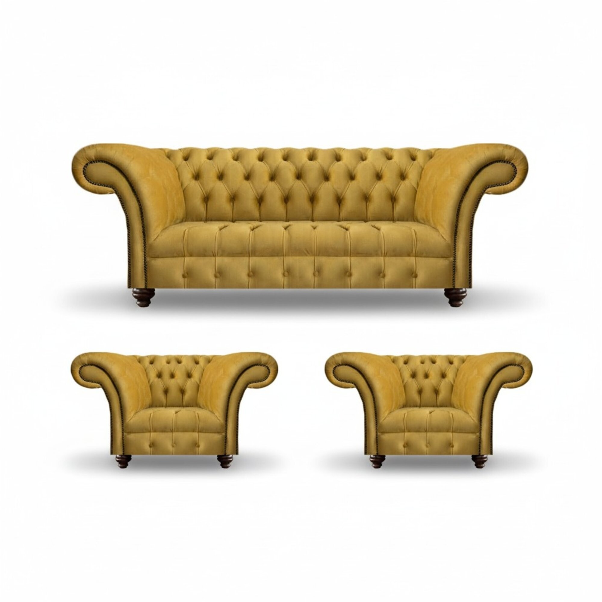Gelbe Chesterfield Polster Garnitur Wohnzimmer Sofas Edles 3tlg Set Neu