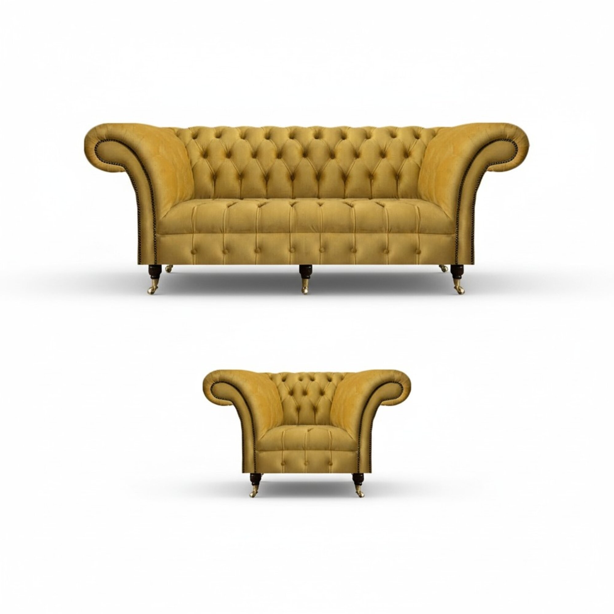 Gelbe Chesterfield Polstermöbel Designer 3-Sitzer Luxuriöser Sessel 2tlg