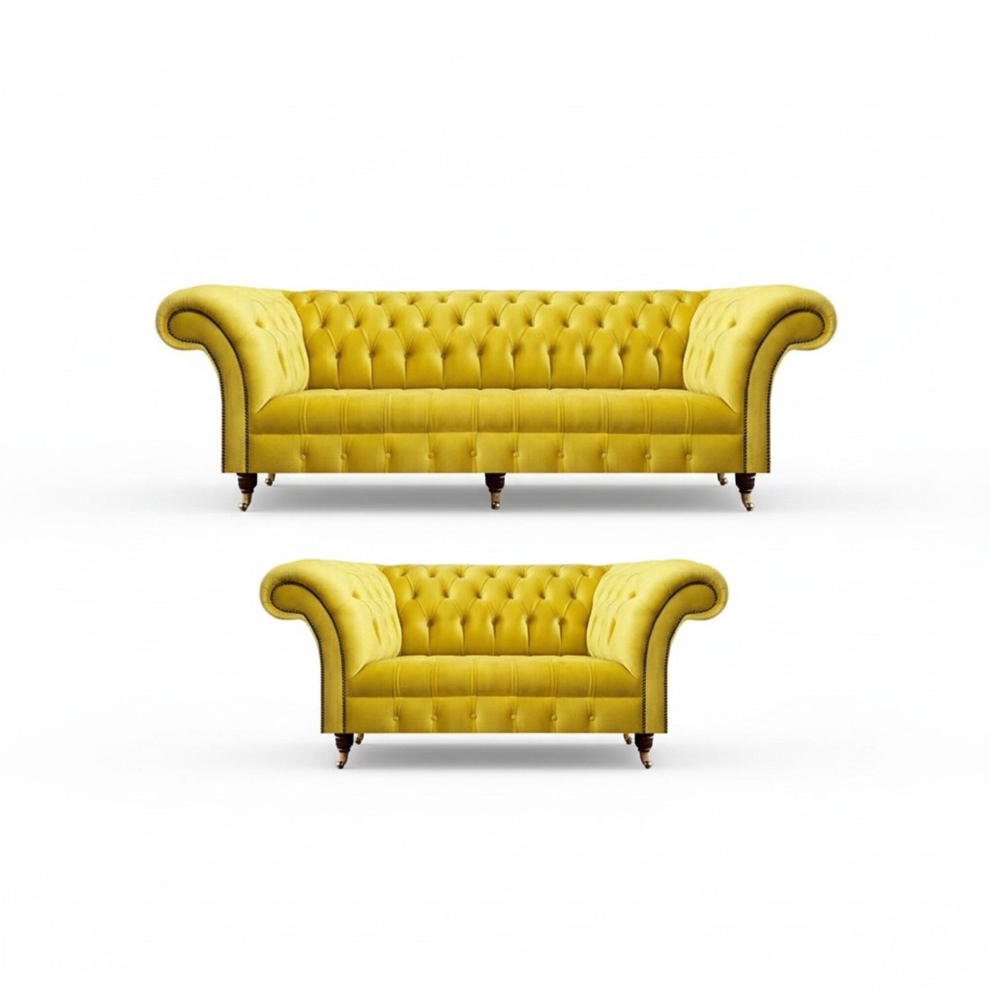 Gelbe Chesterfield Sofagarnitur Moderner Dreisitzer Polster 2-Sitzer