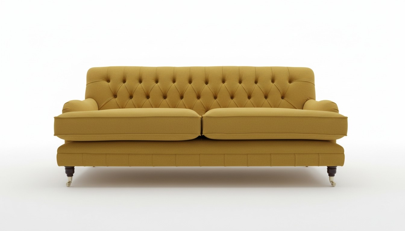 Gelbe Chesterfield Stoff Polster Dreisitzer Wohnzimmer Couch Design