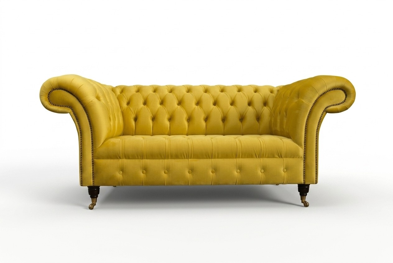 Gelbe Chesterfield Textil Couch Zwei Sitzer Polster Sofa 185cm Stoff Leder neu