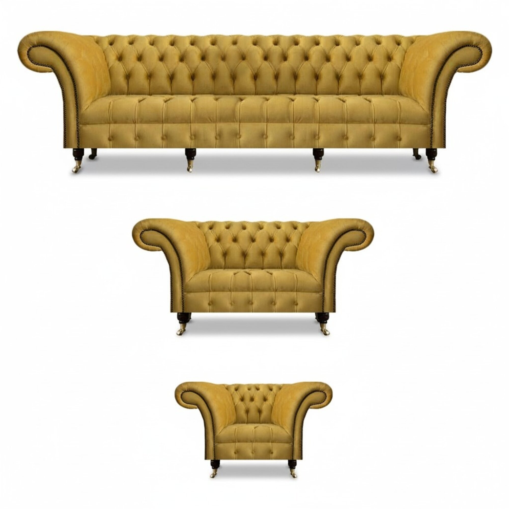 Gelbe Chesterfield Wohnzimmer Sitzgarnitur Polster Möbel Textilsitzer