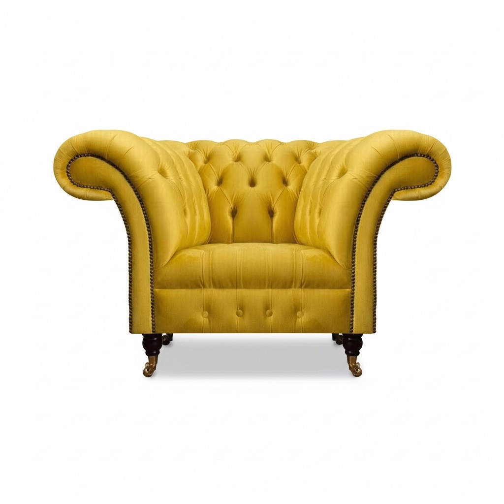 Gelber Chesterfield Einsitzer Moderner Textilsessel Wohnzimmer Möbel
