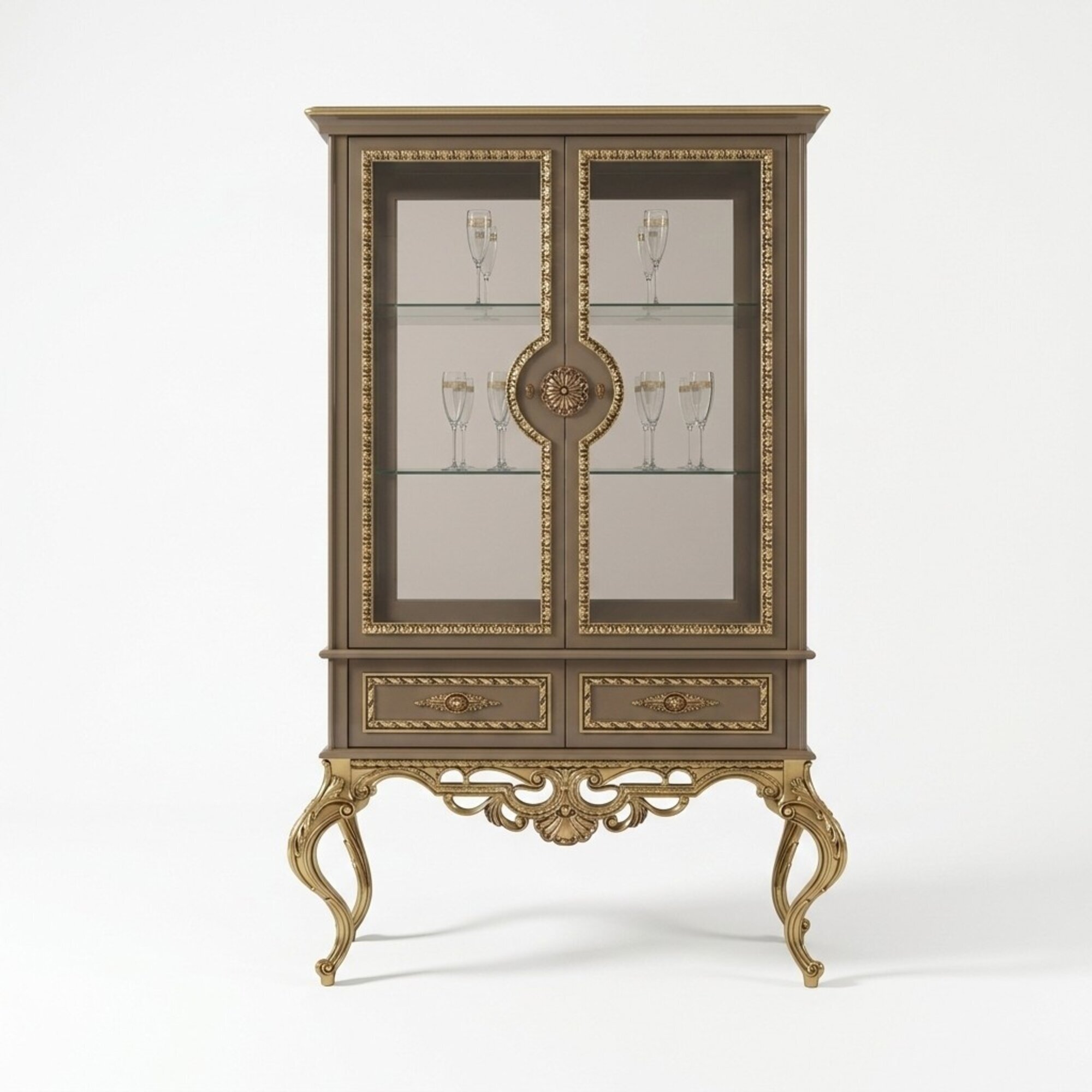 Goldene Vitrine Barock Rokoko Möbel Schrank Glasschrank Regale Vitrinen