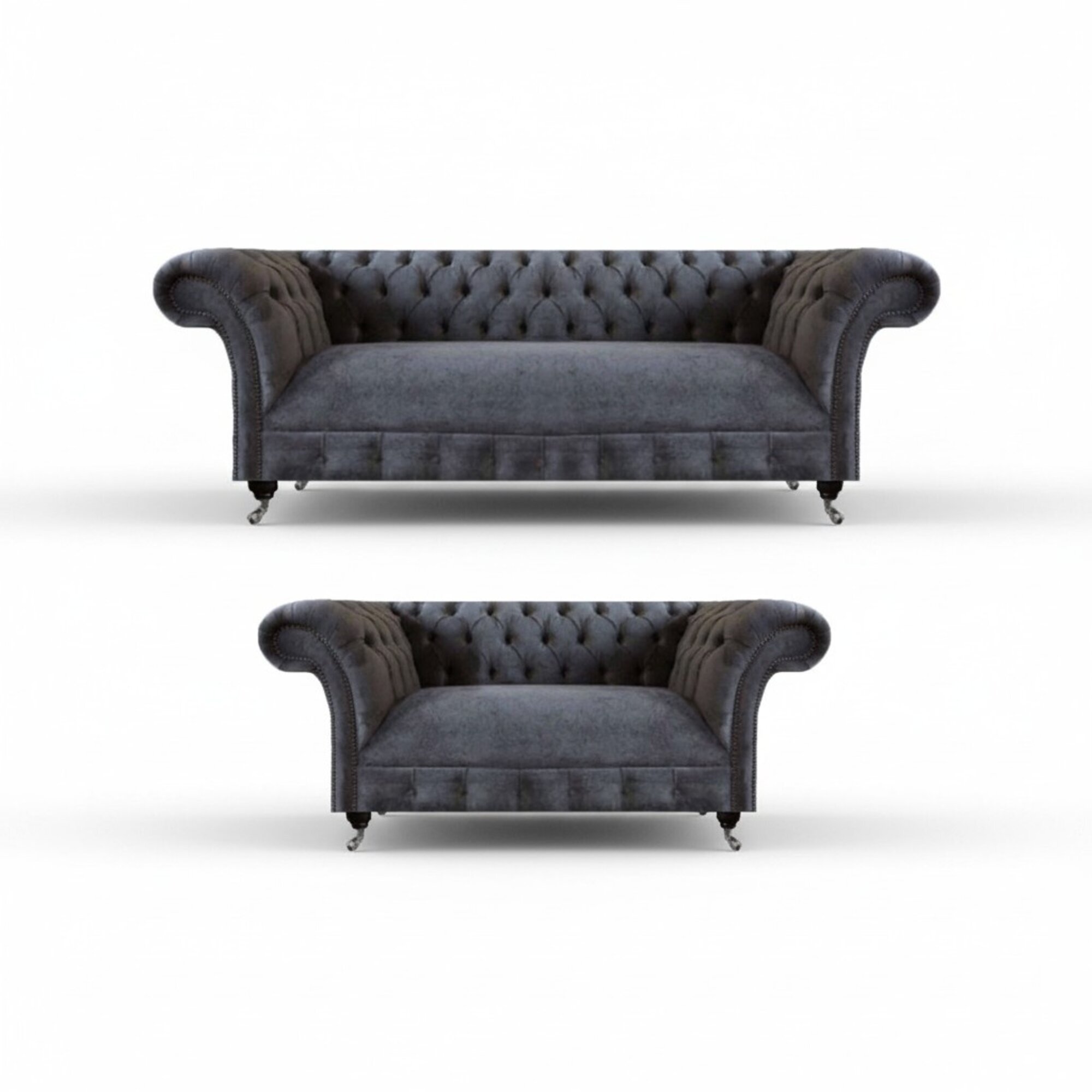 Grau 2x Sofas Wohnzimmer Couch Möbel Einrichtung Polstermöbel Chesterfield