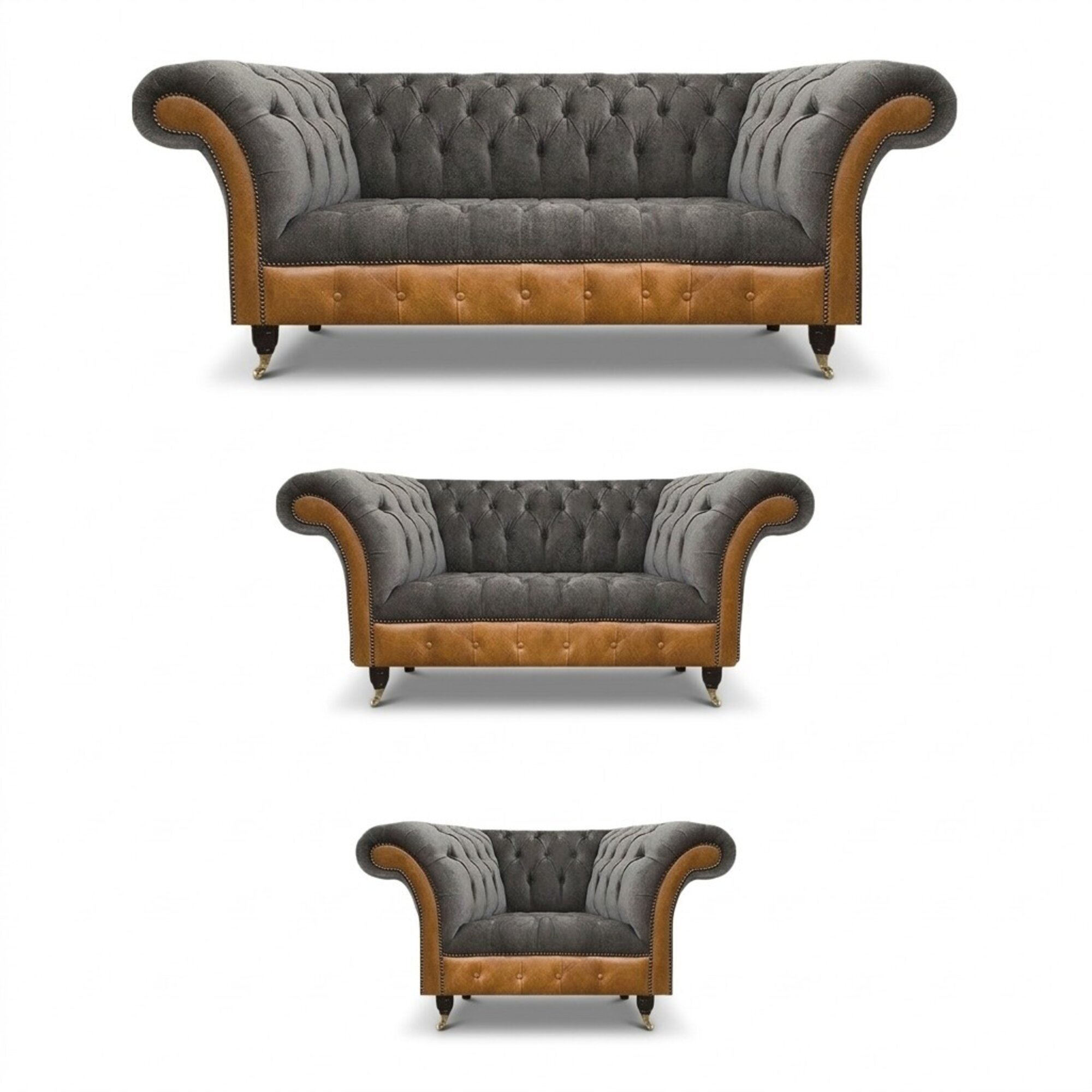 Grau-Braune Chesterfield Stoffsofas Designer Wohnzimmer Polster Möbel