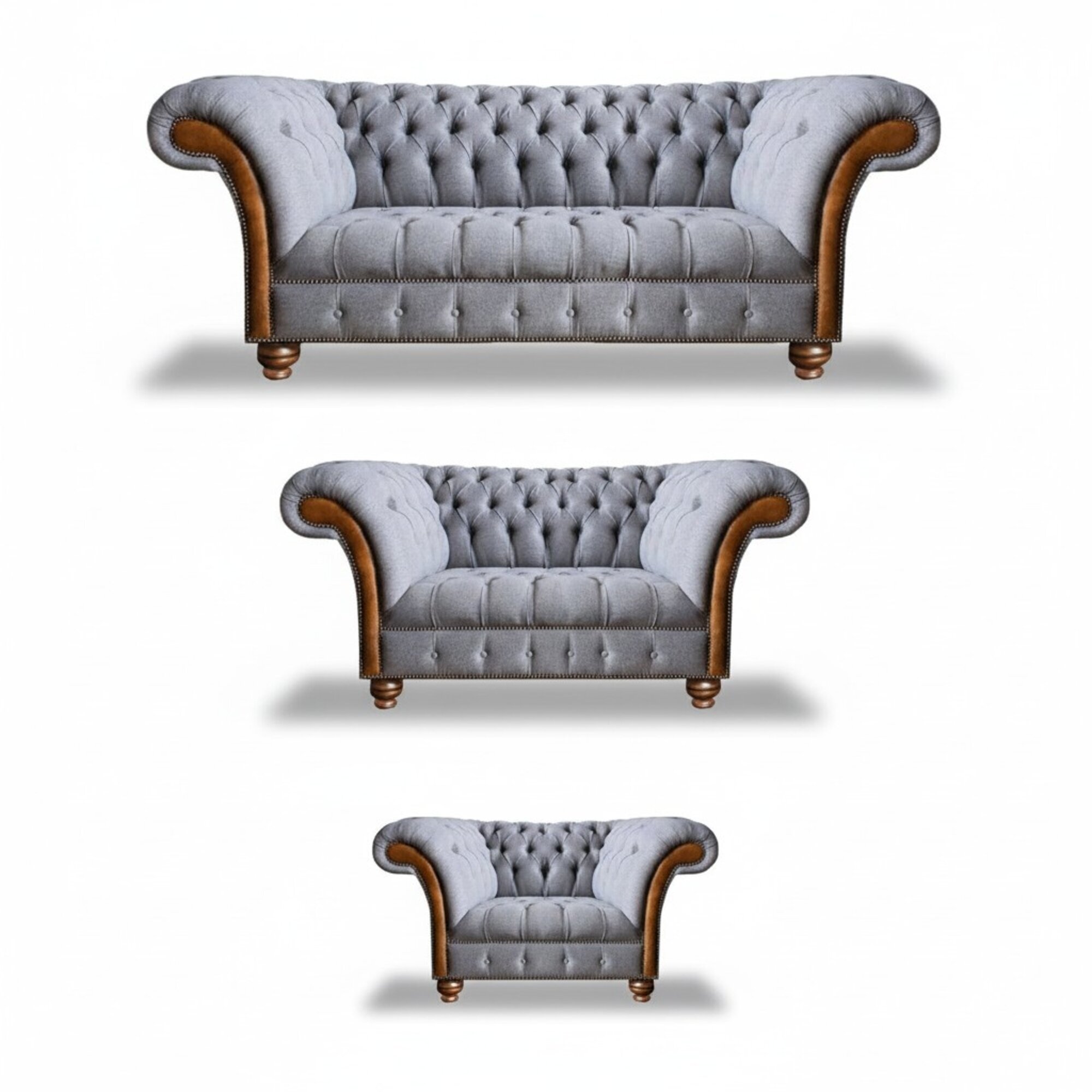 Grau-Braune Chesterfield Wohnzimmer Sofas Designer Komplettes Couch Set