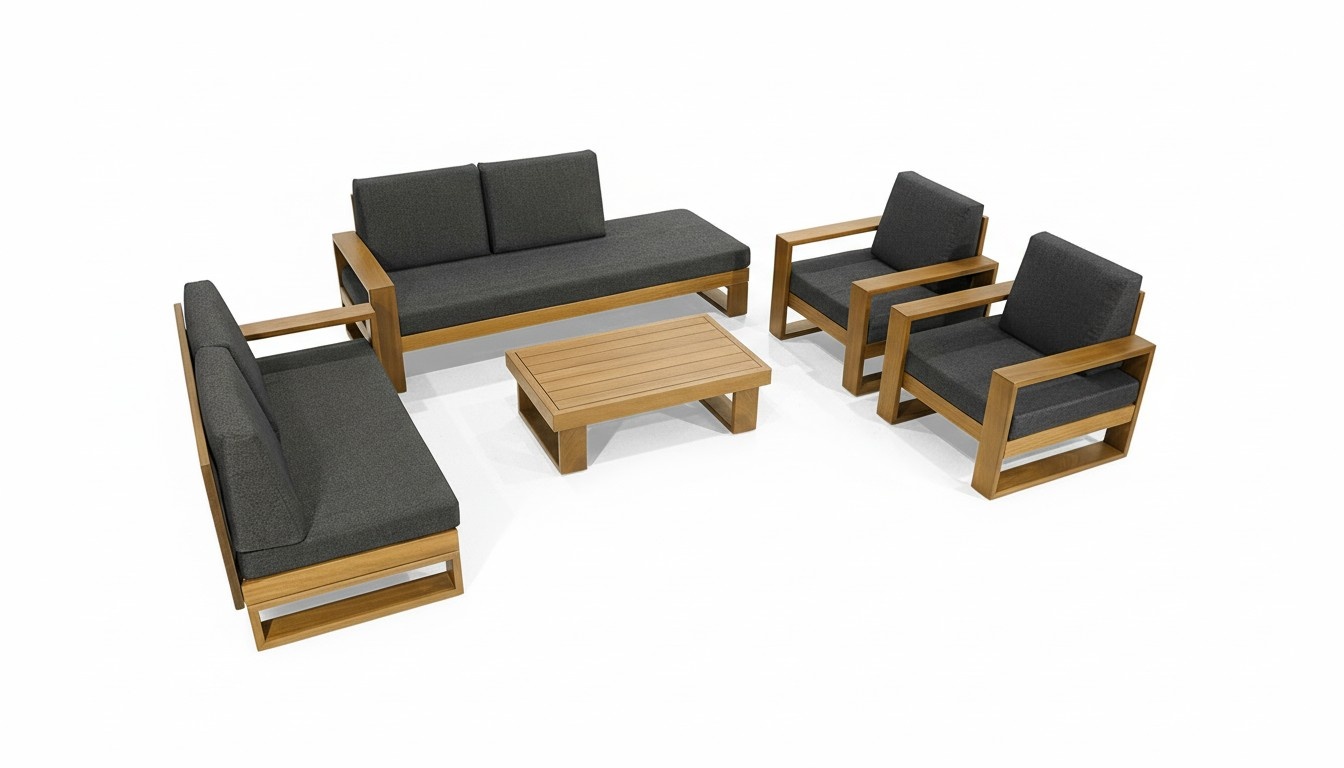 Grau-Braune Polstergarnitur Edle Gartenmöbel Moderner Kaffeetisch 5tlg