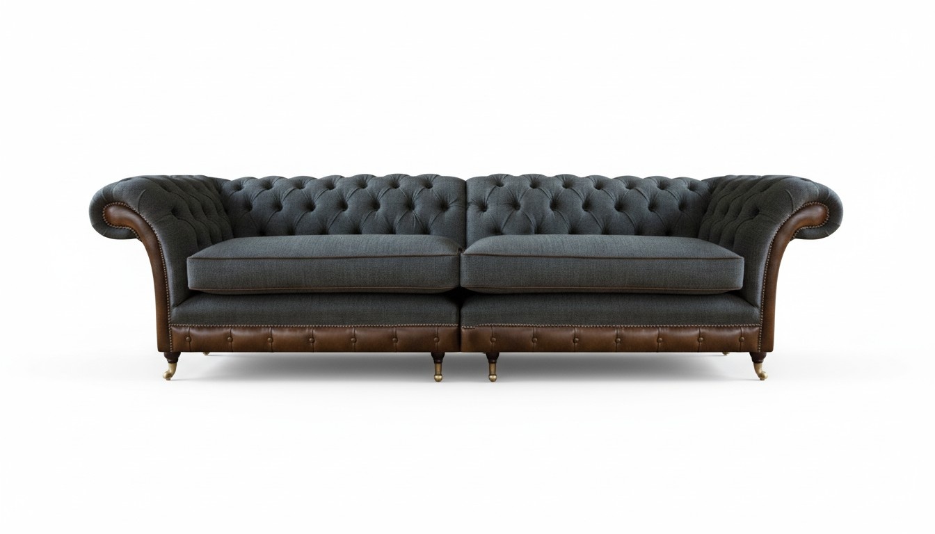 Grau-Braunes Chesterfield Textilsofa Designer Zweisitzer Wohnzimmer Couch