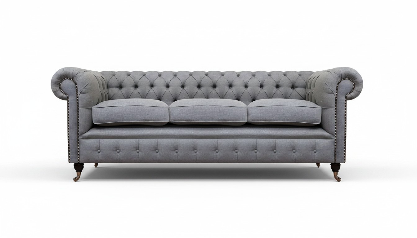 Grau Chesterfield Wohnzimmer Textil Stoff Einrichtung Luxus Dreisitzer Sofa