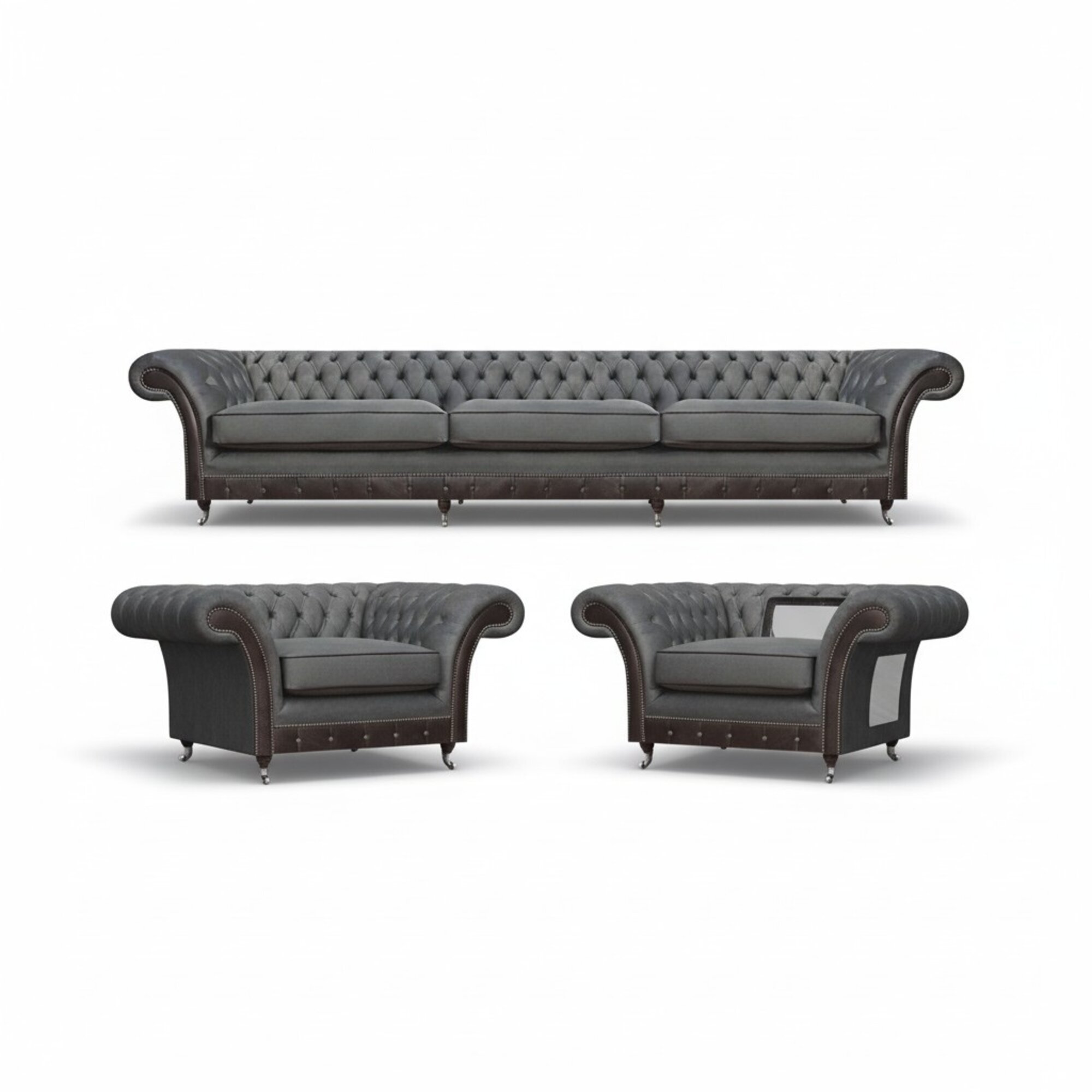 Grau Designer Polstermöbel Garnitur 3tlg Chesterfield Wohnzimmer Polstersitz