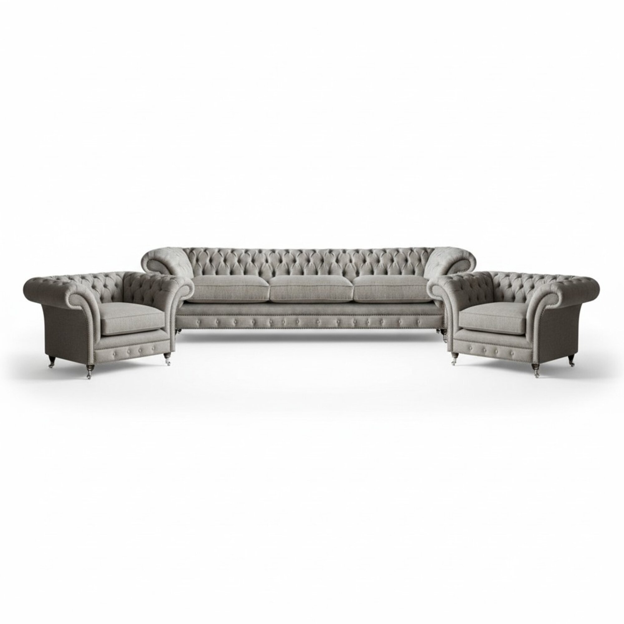 Grau Luxus Modern Sofa Set Komplett 3tlg Polstersofas Chesterfield Wohnzimmer