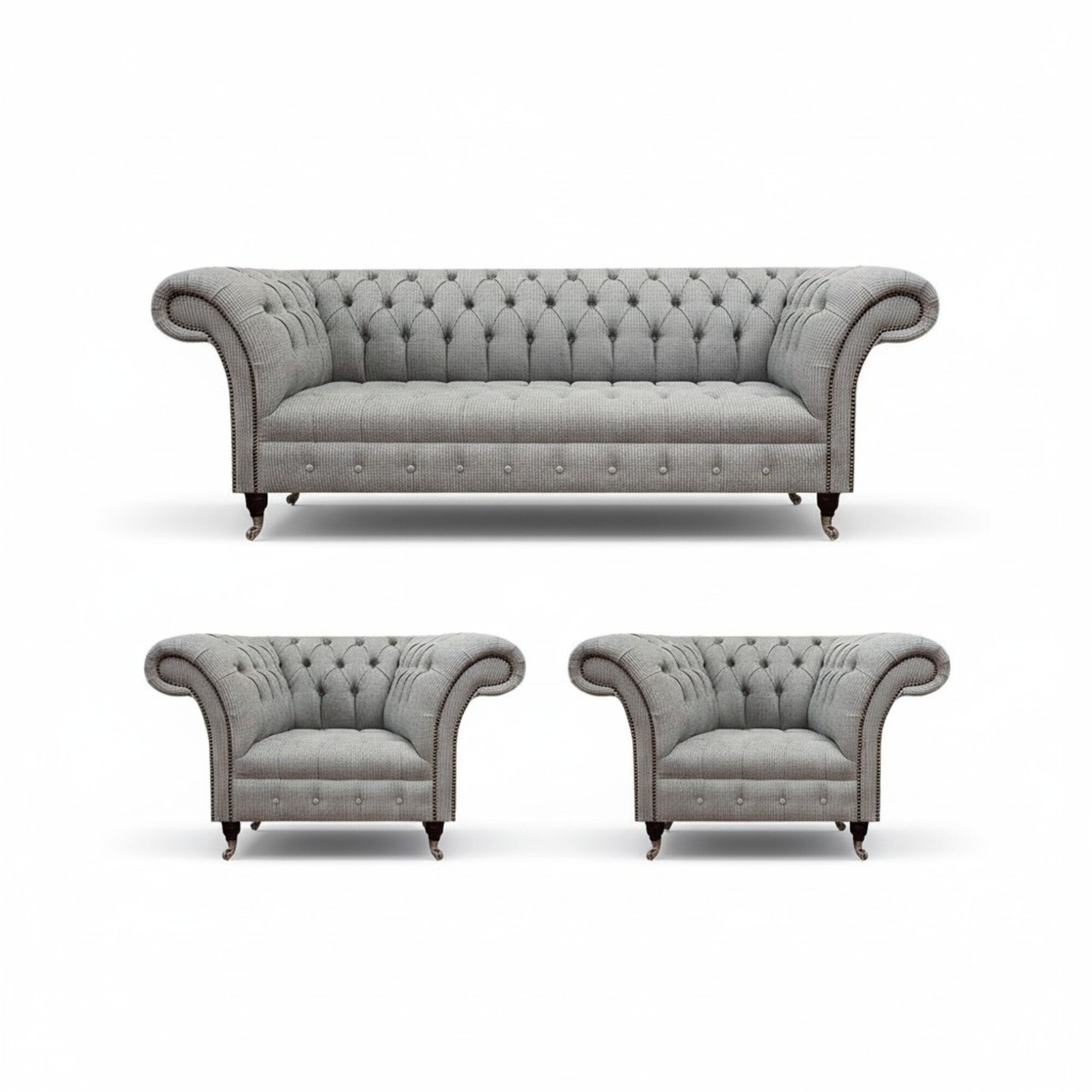 Grau Modern Sofa Set Chesterfield Design Polster Stoff Wohnzimmer Einrichtung