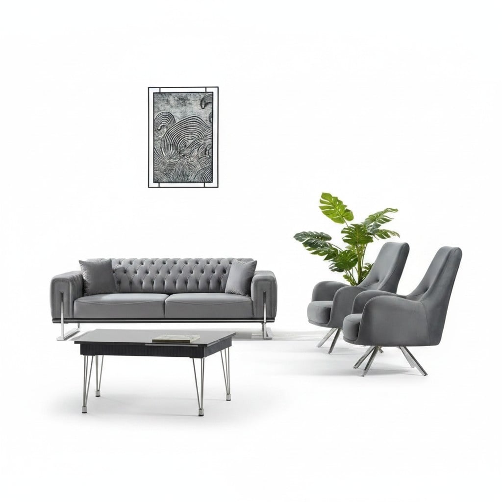 Grau Polstermöbel 2x Sessel Wohnzimmer Polstersessel Design Textil