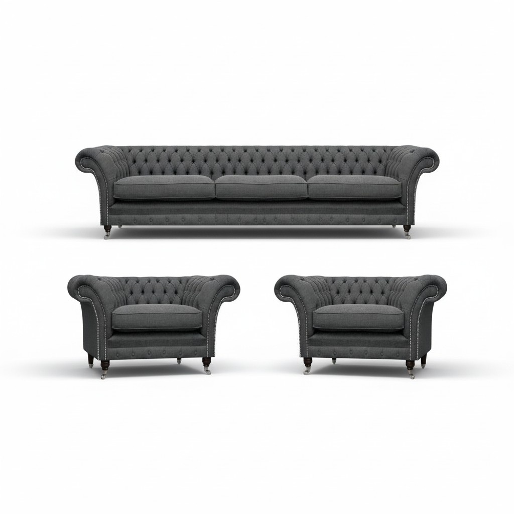 Grau Polstermöbel Sofagarnitur 3tlg Chesterfield Neu Luxus Möbel Wohnzimmer