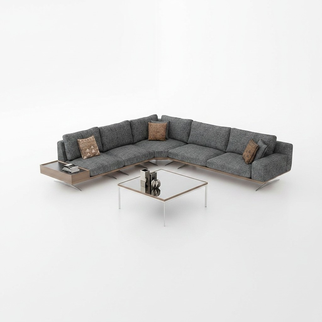 Grau Sofa L FormWohnzimmer Set 2tlg Couchtisch Ecksofa Polstermöbel