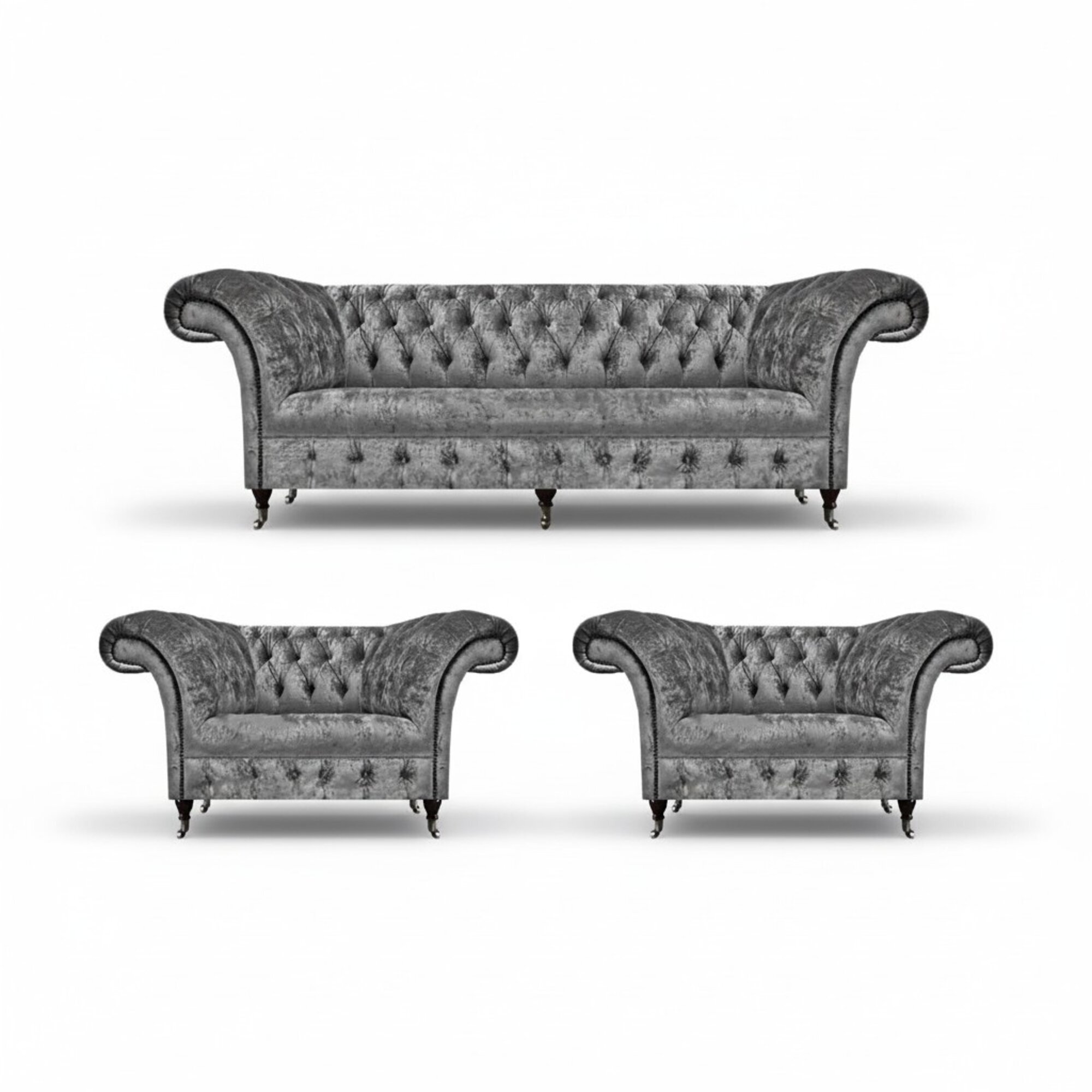 Grau Wohnzimmer Set 3tlg Design Möbel Sofagarnitur Polstermöbel Chesterfield