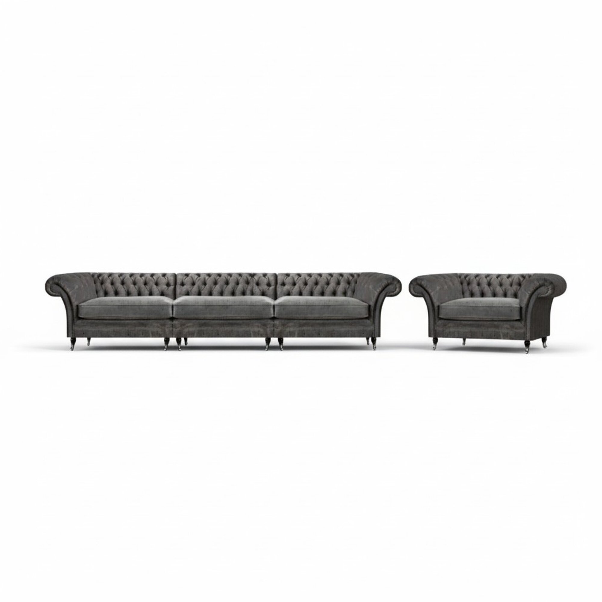 Graue Chesterfield 2tlg Sitzgarnitur Edler 3-Sitzer Moderner Lehnsessel