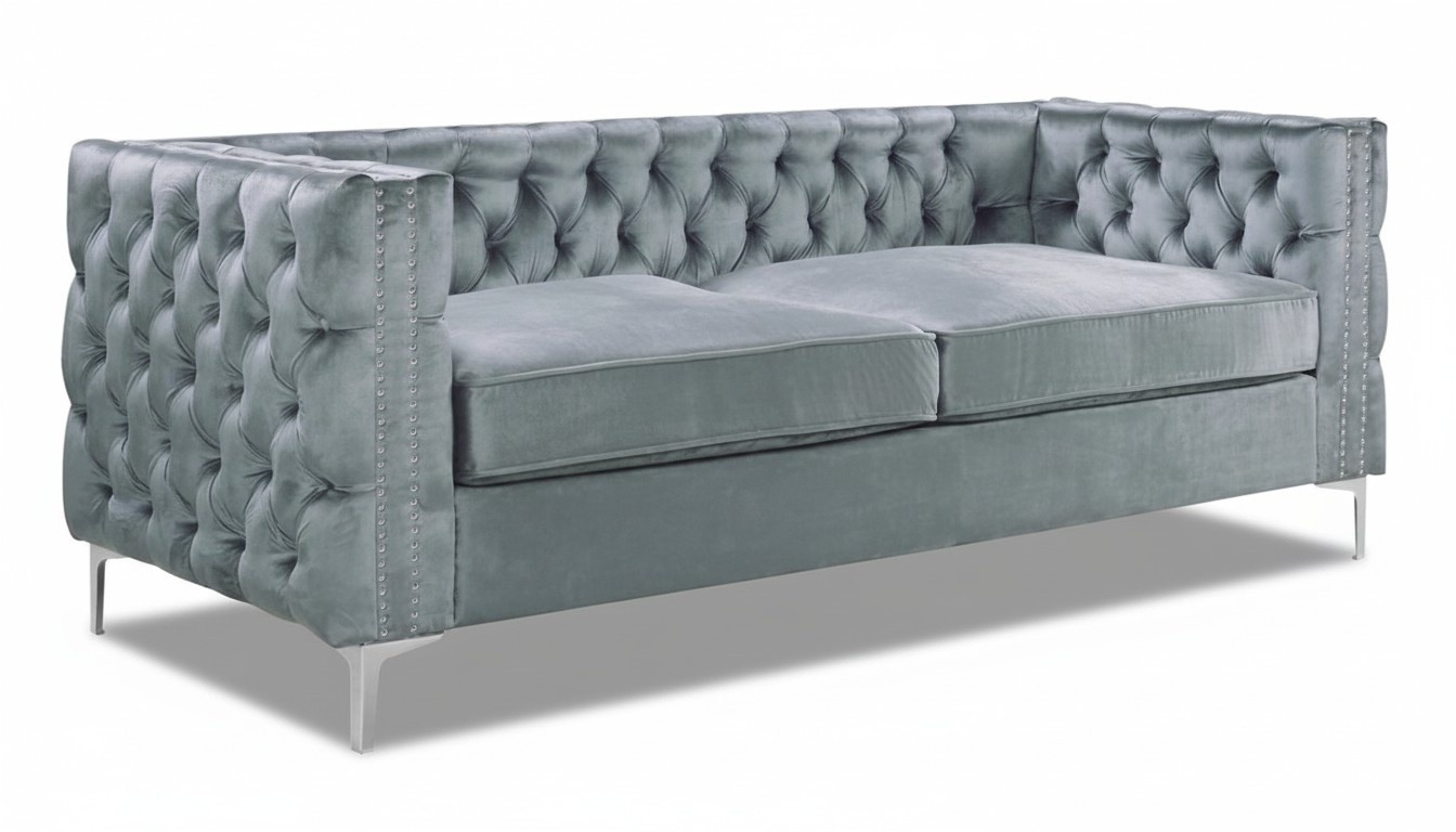 graue chesterfield couch luxus samt stoff couchen sofa set knöpfe polster neu