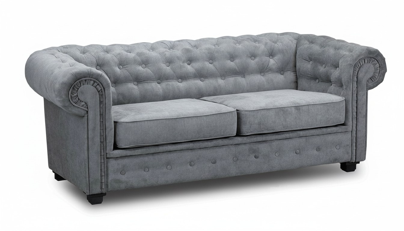 Graue Chesterfield Couch Polster Möbel Zweisitzer Couchen Sofas Stoff Textil