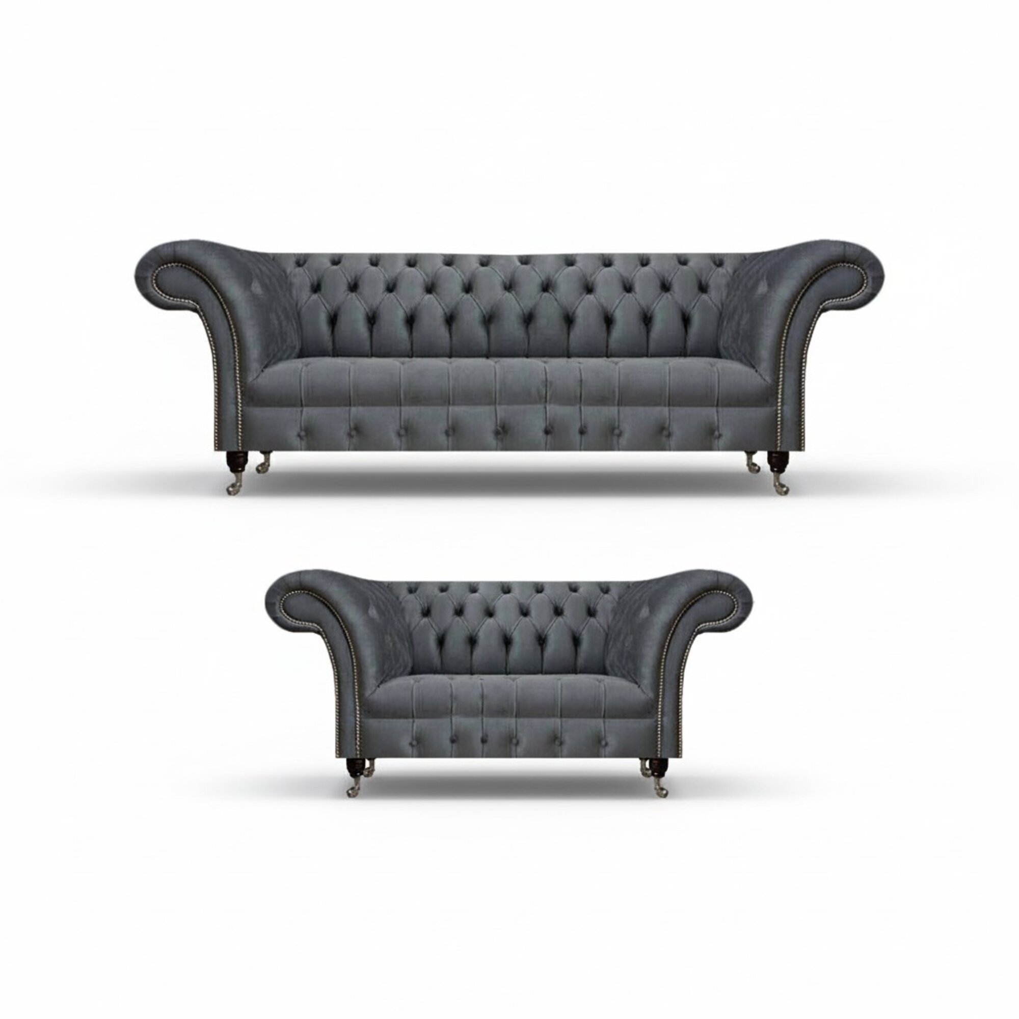 Graue Chesterfield Couchen Designer Dreisitzer Luxuriöser Zweisitzer